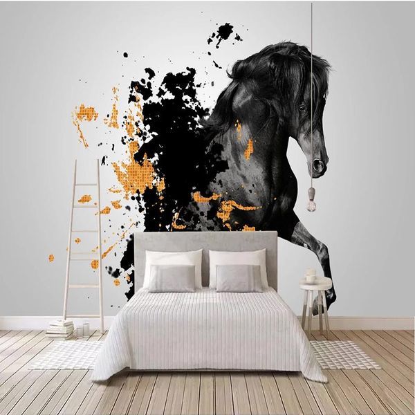 

wallpapers custom mural wallpaper for walls simple ink black and white horse living room bedroom tv backdrop wall cloth papel de parede 3d