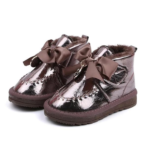 

boots classic children' knot snow girls winter baby warm large cotton padded velvet kid' princess plush shoes pink pupil black, Black;grey