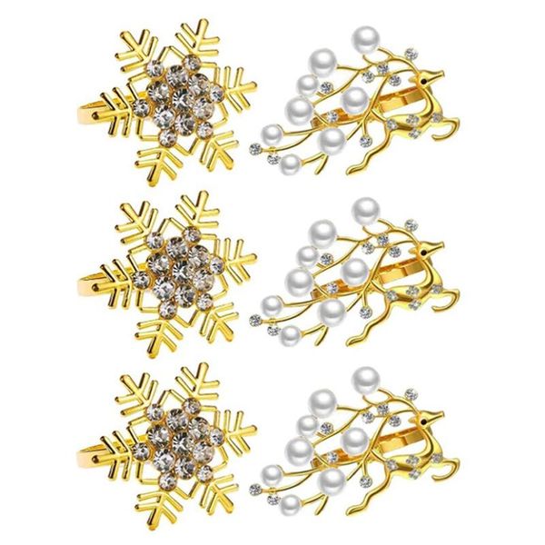 

napkin rings gold set of 6, christmas deer and snowflakes for holiday party wedding
