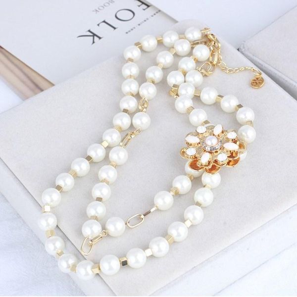 

pendant necklaces artificial pearl flower retro fashionable double layer versatile necklace women jewelry, Silver