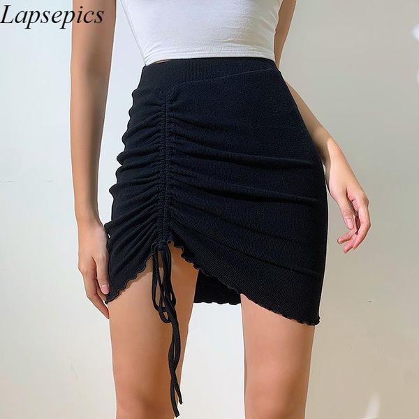 

skirts drawstring lace-up high waist irregular split black mini skirt midi korean fashion clothing