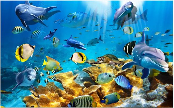 Foto personalizzata Sfondi per pareti 3d murales freschi hd oceano oceano subacqueo del mondo Dolphin Camera per bambini murale Sfondo da muro di sfondo