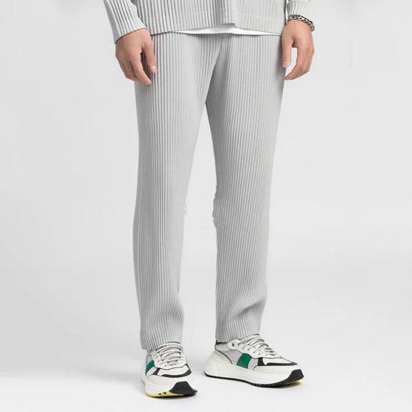 Pantaloni da uomo indossano tessuto piegato elasticizzato giapponese stile sottile gamba larga larga dritta pieghettata casual per pantaloni maschili W2269