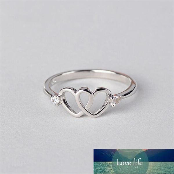 

new small fresh heart shaped creative double love hollow 925 sterling silver jewelry fashion crystal opening rings r137 factory price expert