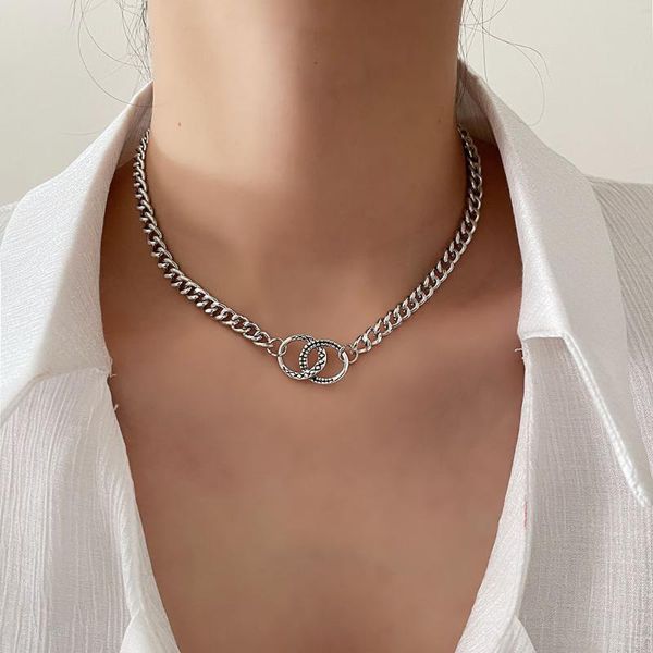

chains hip hop double layer queen coin head short clavicle chain metal thick necklace for women choker party jewelry, Silver