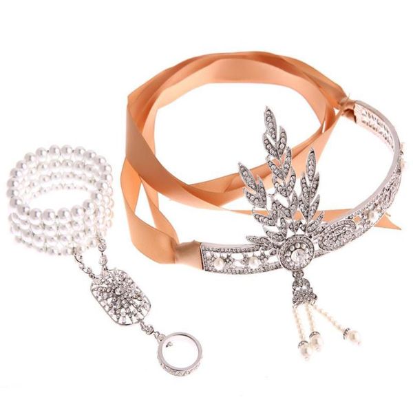 

earrings & necklace 1920s accessories headband bracelet flapper costume great gatsby headpiece set for women gift, Silver