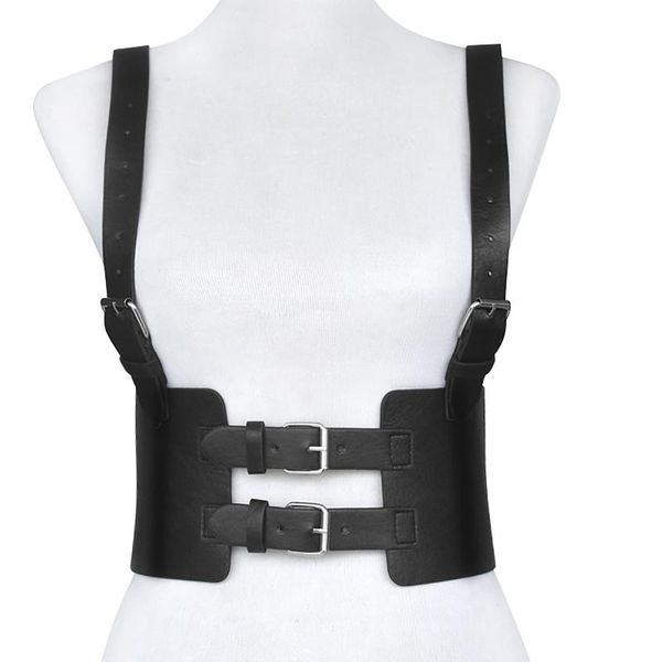 

women goth dark faux leather grunge gothic corsets punk black pu bustier bodycon backless patchwork camis streetwear belts, Black;brown