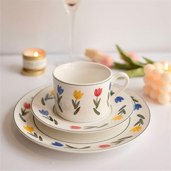 

ceramic coffee set milk tea mugs cups & saucers kitchen drinkware birthday presents wedding gifts flower finished 200ml