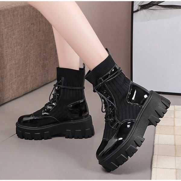 

real soft leather boot nude british style autumn and winter casual, Black