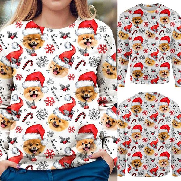 

shirts) 2021 women's santa claus print crew neck long sleeve t-shirt, White