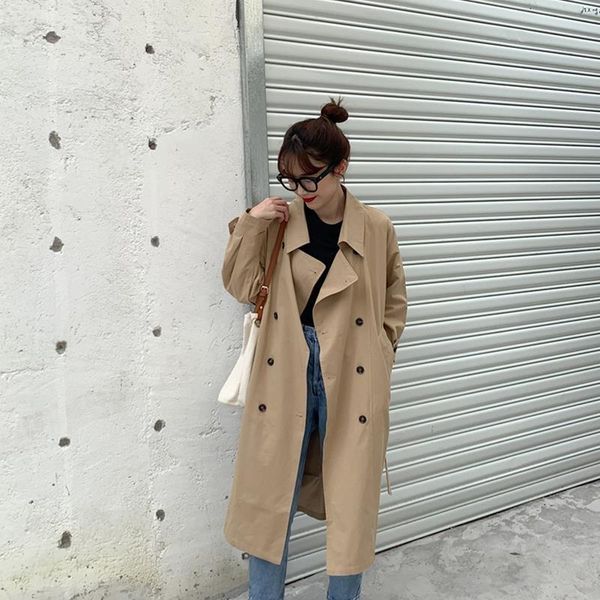 

women's trench coats long office windbreaker spring and autumn winter clothing french coat 2021, Tan;black