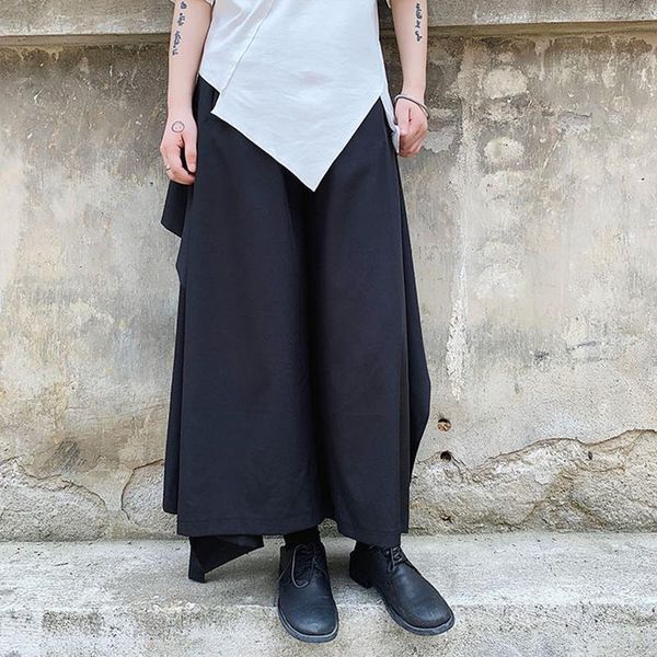 

men's black straight through retro big size loose 2021 casual wide leg japanese pants ins super skirt trend