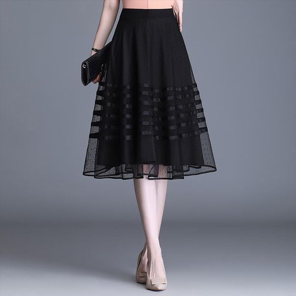 

a line black gauze drape women skirts spring and summer pleated of tall waist midlengthy2k korean style