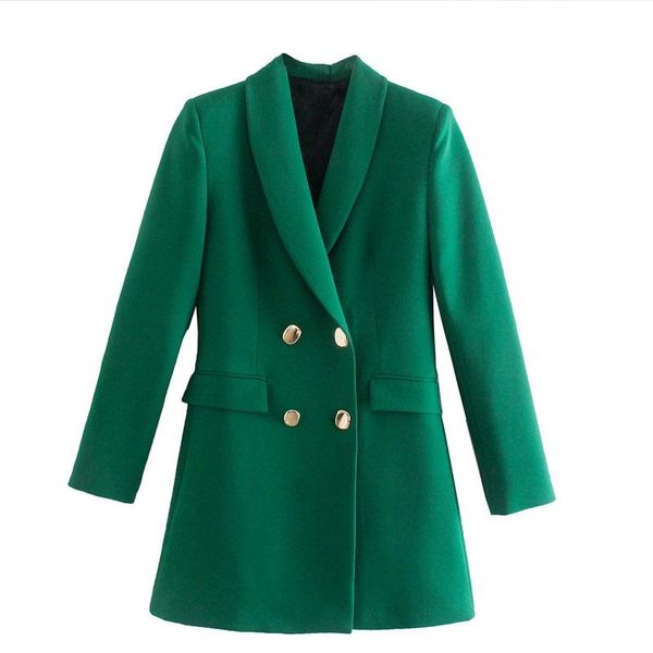 

women's suits & blazers women autumn solid chic blazer 2021 v-neck double breasted full sleeve pocket coat notched long slim elegant of, White;black