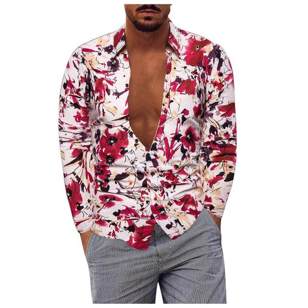 

men's casual shirts floral 2021 fashion plus size cotton linen long-sleeved slim fit lapel shirt men clothing chemise homme, White;black