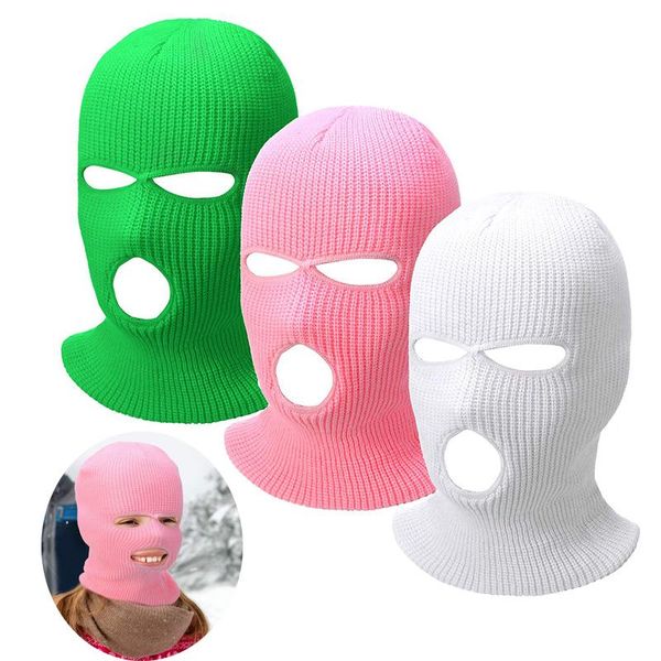 

cycling caps & masks 1pc 3 hole knitted full face cover balaclava ski cap thermal mask head wrap for men women, Black