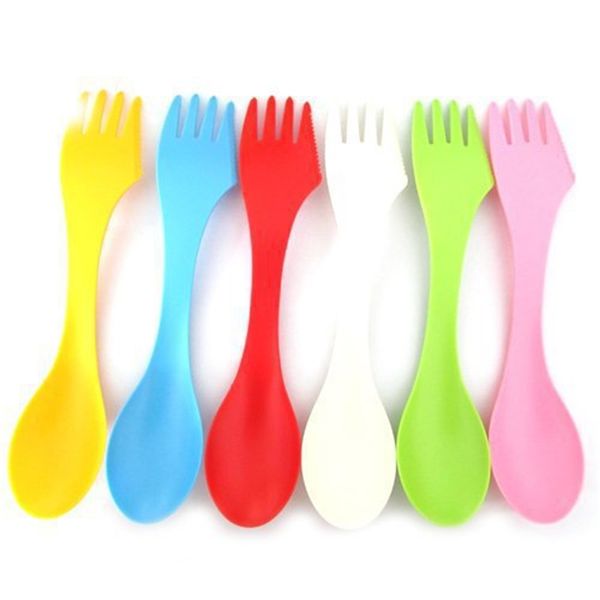 Colher de plástico Forquilha Fork Cutelaria De Cutelaria De Camping Utensílios Spork Combo Gadget Flatware Cutlery Spoons Definir ferramentas de jantar 6 pcs / set 611 v2