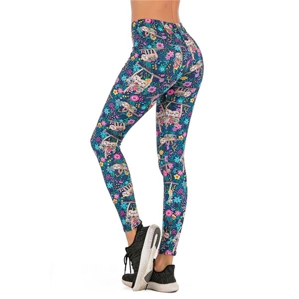 

brands women fashion legging floral sloth printing leggins slim legins high waist leggings woman pants 211218, Black