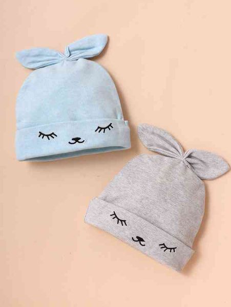 

2pcs baby cartoon embroidery beanie she01, Yellow