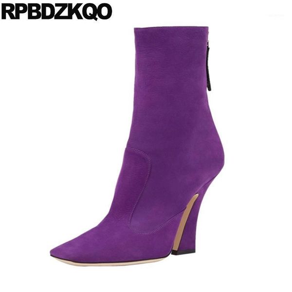 

boots pointy shoes women 12 44 pointed toe big size purple chunky fall suede ankle ladies 10 block autumn high heel, Black