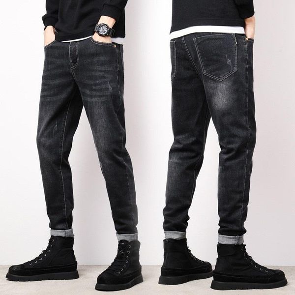 

men's jeans high stretch style fashion casual trousers slim pants, Blue