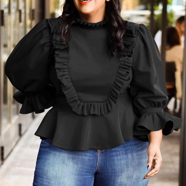 

women's blouses & shirts 2021 winter shirt casual fashion commuter style solid color ruffled flared long-sleeved high-necked slim waist, White