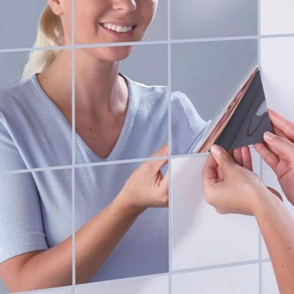 

wall stickers 40pcs glass mirror tiles sticker square self adhesive stick on diy home