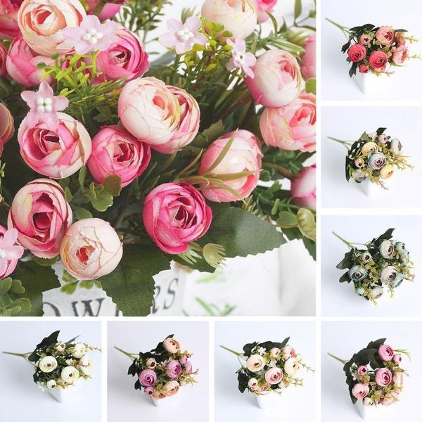 

heads fake artificial silk tea rose flowers 6 bouquet wedding home decoration flower small party r7r6 decorative & wreaths