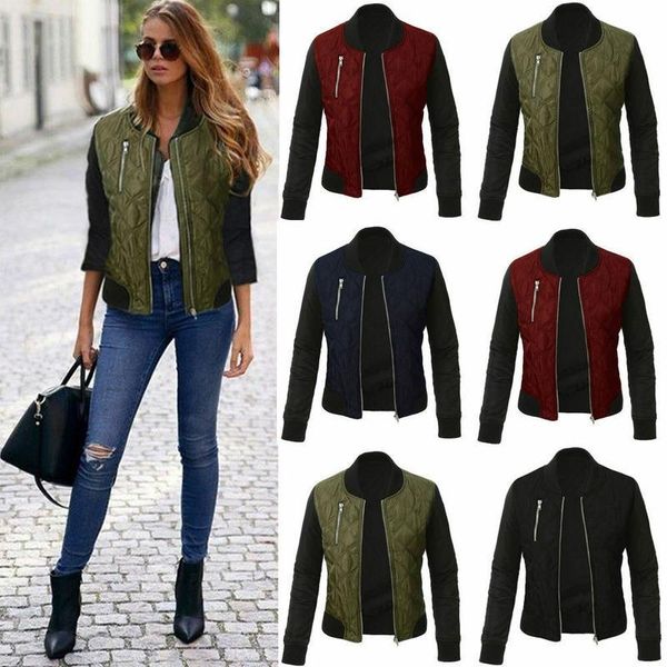 

women's jackets women bomber classic neckline zipper biker flight coat long sleeves warm outwear plus size clothes winter jacket, Black;brown
