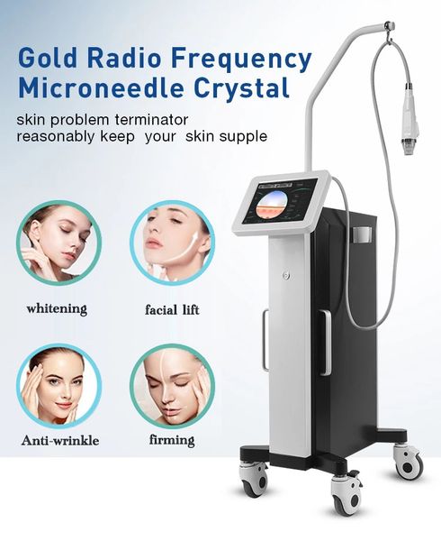 Oro RF Micro-ago Rafforzamento della pelle Face Lifting Trattamento dell'acne Rimozione della cicatrice Microneedle Rimuovi le smagliature Macchina a radiofrequenza per attrezzature per saloni di bellezza