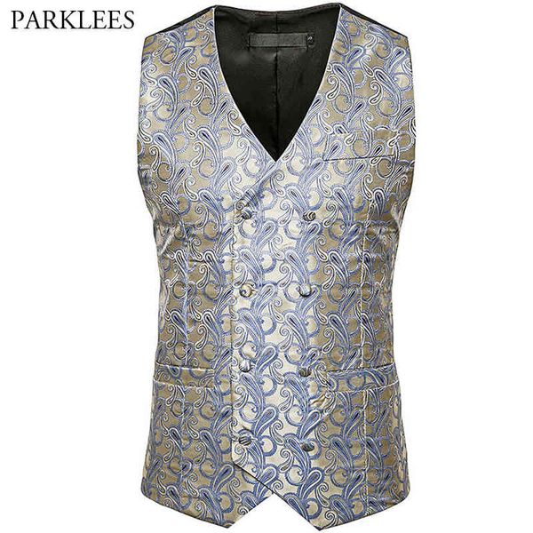 

men's cashew flower double-breasted vest brand slim fit sleeveless waistcoat mens dress tuxedo vests gilet homme 210524, Black;white