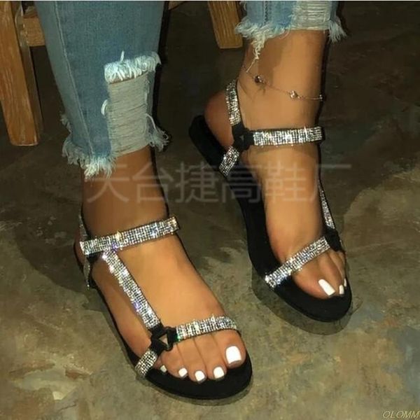 

send 2021 sandals women bright diamond casual outdoor travel flip flop beach shoes non-slip durable slippers 35-43, Black