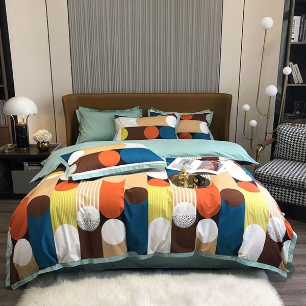 

bedding sets green bright-colored geometric luxurious set satin egyptian cotton duvet cover  king size linens pillowcases