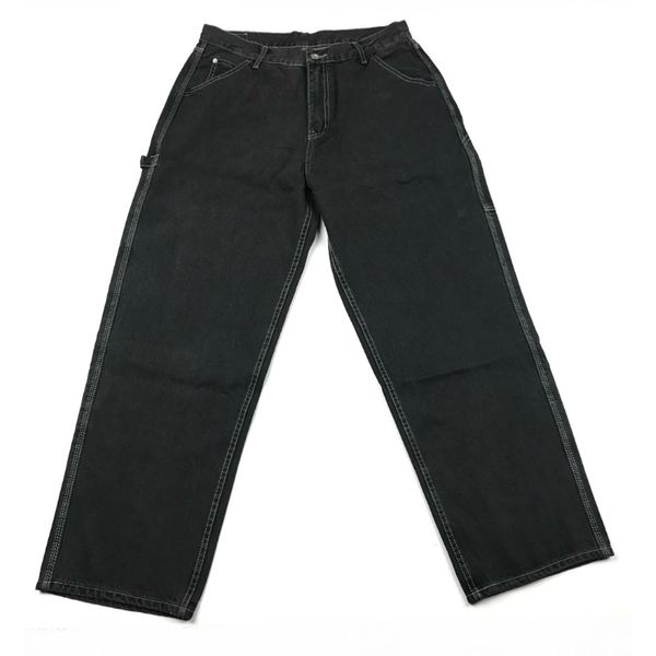 

jeans hiphop skateboarder loose fit wide leg denim jeans vintage washed black baggy cargo pants six pocket styling, Blue