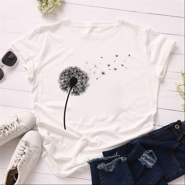 

floral daisy women t shirt print dandelion short sleeve summer shirts girls ladies graphic tees femme clothes dropshiping, White