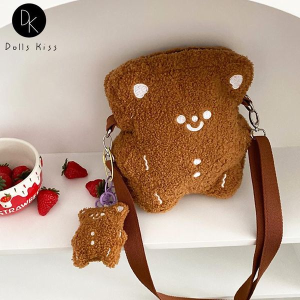 

evening bags female plush cute shoulder bag women kawaii biscuit bear design messenger doll pendant wallet and handbag for ladies