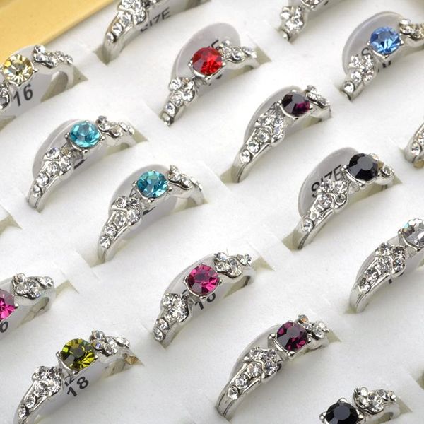 

wedding rings 10 pcs mixed wholesale jewelry lots crystal rhinestone kid children alloy finger bijoux anillos, Slivery;golden