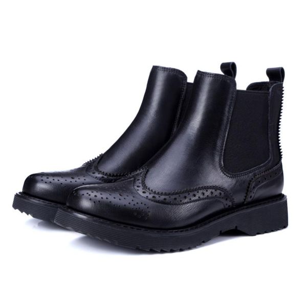 

boots genuine leather women woman round toe, Black