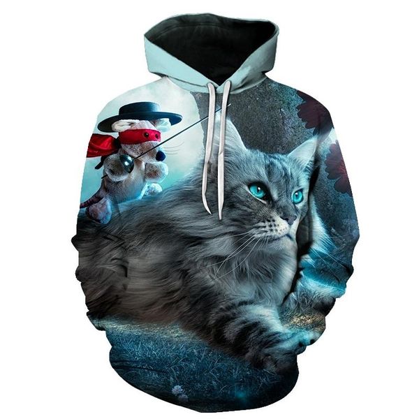 

men's hoodies & sweatshirts 3d printed animal print cat hoodie fashion youth spring and autumn jacket women's same style sweater, Black