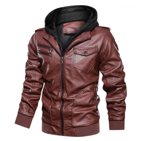 

men's hooded pu leather jackets coat autumn winter warm windbreaker fashion casual motorcycle jacket brand clothing eu size fur & faux, Black