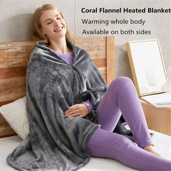 

blankets usb heated warm shawl electric heating plush throw blanket cape lap coral flannel