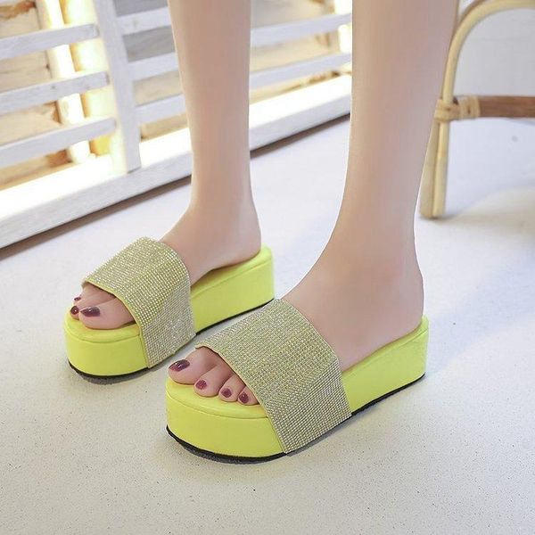 

slippers women's shoes 2021 platform non-slip one-word rhinestone silippers large size 43, Black