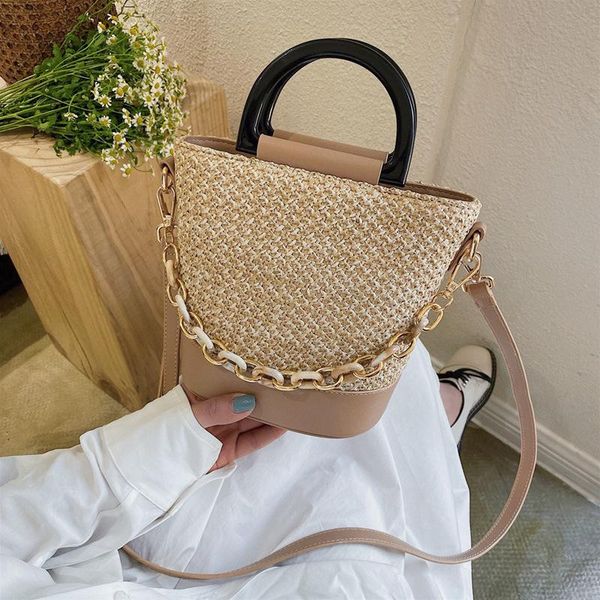 

evening bags 2021 summer straw bag ladies retro woven bucket bohemia chain purses and handbag fashion designer crossbody women