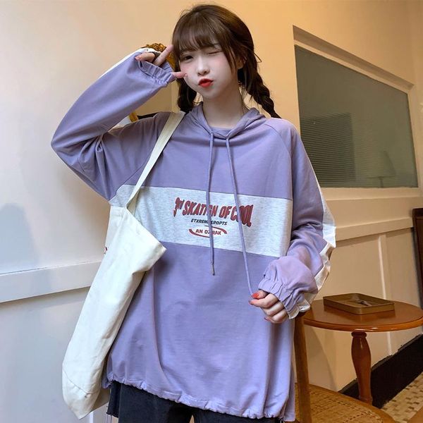

women's hoodies & sweatshirts cartoon letter print loose sweatshirt female korean japanese harajuku ulzzang vintage clothing for women, Black