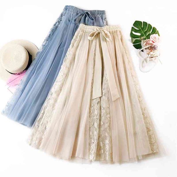

fashion tutu tulle skirt women long maxi skirt korean cute bow high waist pleated skirt female school sun spodnica 210518, Black