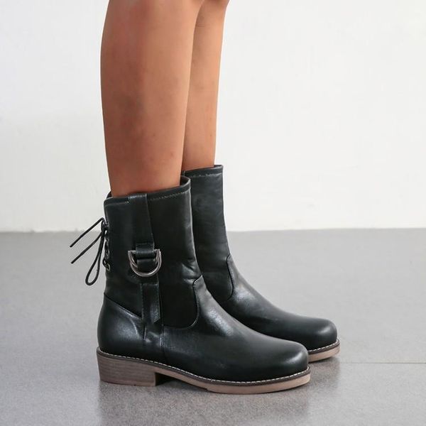 

boots oversized women shoes for ladies woman winter round head after belt buckle, Black