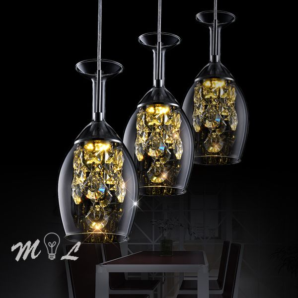 Современный LED K9 Crystal Beckant Light Creative Wine Glass Howing Lamps Famcaras de Techo Colgante Moderna Home Deco Светильники