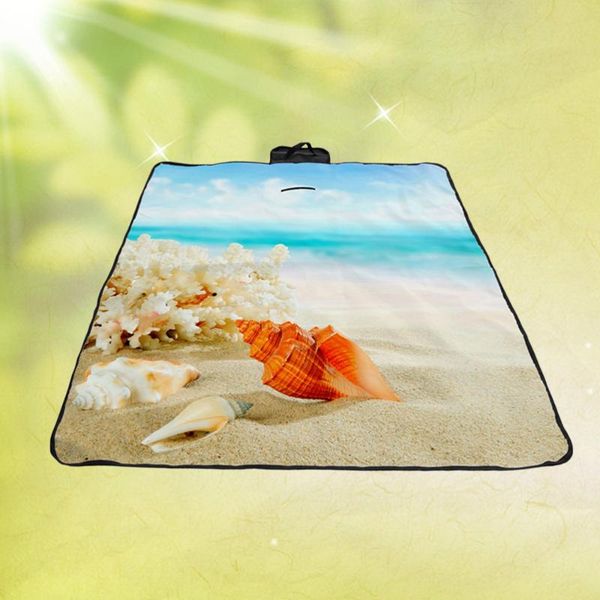 

printing pattern foldable picnic blanket beach cushion small thickened outdoor mat(beach conch 148*122cm) pads