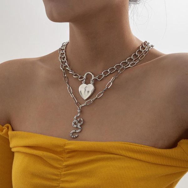 

chokers punk padlock snake pendant necklace golden silver color unquie men women neck jewelry statement pouplar wholesale