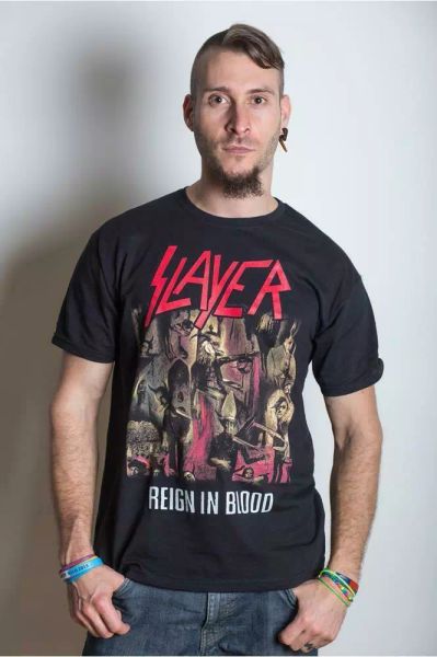 

official slayer t shirt reign in blood black classic rock metal band tee unisex, White;black